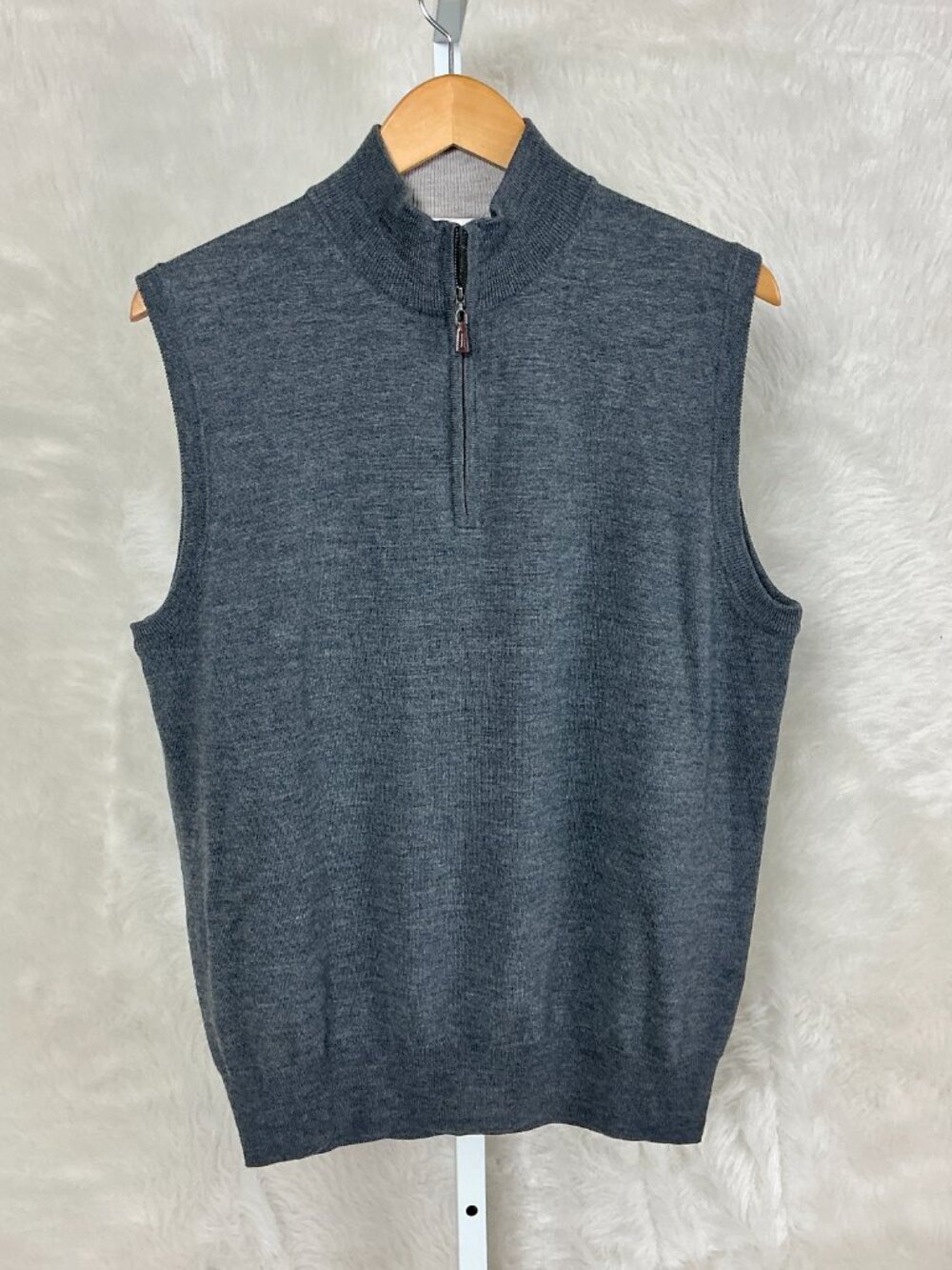 Peter Millar Crown Gray Merino Wool Knit Men's Quarter Zip Sweater Vest M